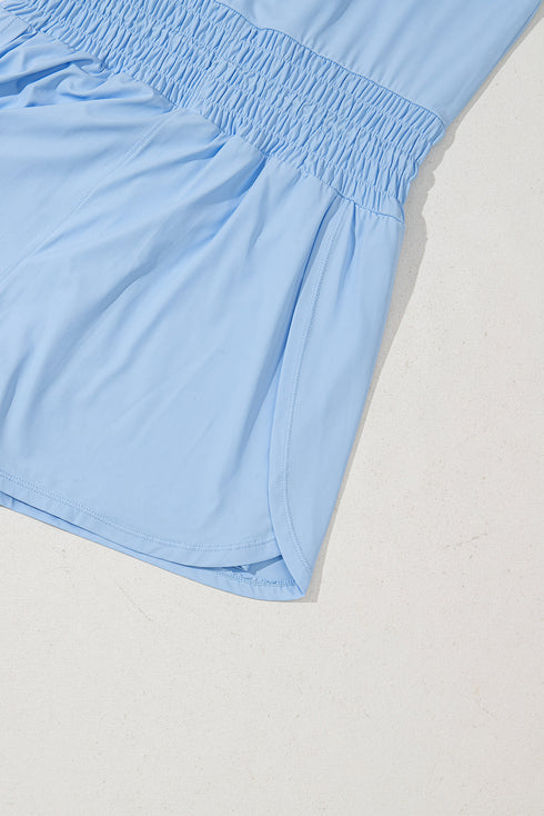 Solid Casual Sleeveless Loop Drawstring Cinched Waist Romper