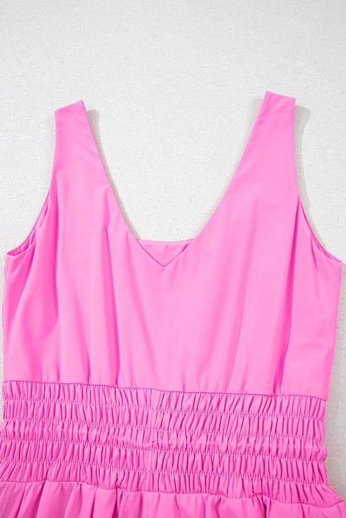 Solid Casual Sleeveless Loop Drawstring Cinched Waist Romper