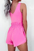 Solid Casual Sleeveless Loop Drawstring Cinched Waist Romper