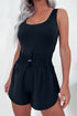 Solid Casual Sleeveless Loop Drawstring Cinched Waist Romper