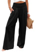 Solid Casual Smocked High Waist Wide Leg Bottoms