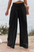 Solid Casual Smocked High Waist Wide Leg Bottoms