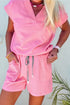 Solid Casual V Neck Short Sleeve Drawstring Short Set