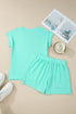 Solid Casual V Neck Short Sleeve Drawstring Short Set