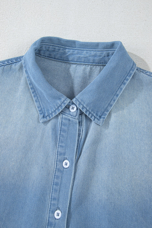 Solid Casual Washed Denim H Line Shirt Mini Dress