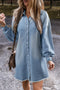 Solid Casual Washed Denim H Line Shirt Mini Dress