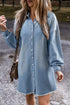 Solid Casual Washed Denim H Line Shirt Mini Dress