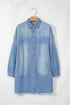 Solid Casual Washed Denim H Line Shirt Mini Dress