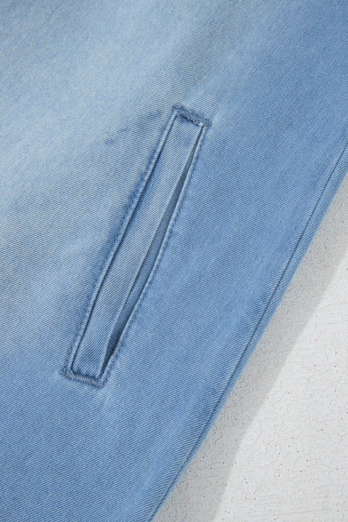 Solid Casual Washed Denim H Line Shirt Mini Dress