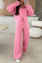 Solid Casual Zip Up Hoodie Wide Leg Pant Sets