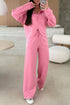 Solid Casual Zip Up Hoodie Wide Leg Pant Sets