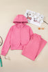 Solid Casual Zip Up Hoodie Wide Leg Pant Sets