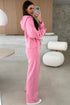 Solid Casual Zip Up Hoodie Wide Leg Pant Sets