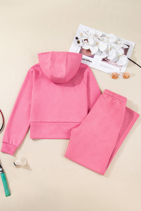 Solid Casual Zip Up Hoodie Wide Leg Pant Sets