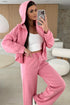 Solid Casual Zip Up Hoodie Wide Leg Pant Sets