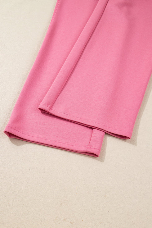 Solid Casual Zip Up Hoodie Wide Leg Pant Sets