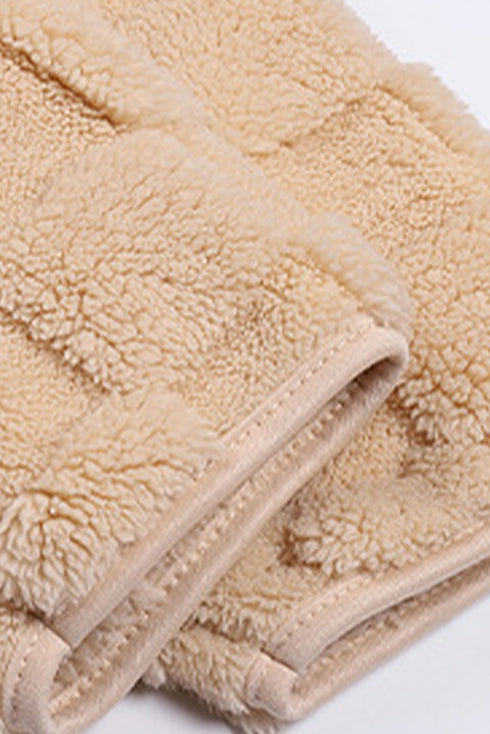 Solid Checkered Side Pockets Zipper Fleece Jacket