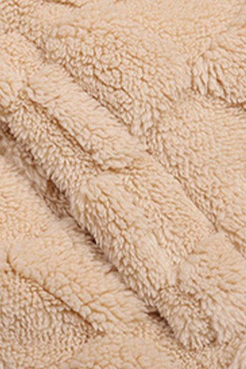 Solid Checkered Side Pockets Zipper Fleece Jacket