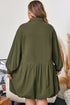 Solid Collared Half Button Long Sleeve Ruffle Hem Mini Dress