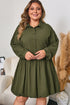 Solid Collared Half Button Long Sleeve Ruffle Hem Mini Dress