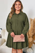 Solid Collared Half Button Long Sleeve Ruffle Hem Mini Dress