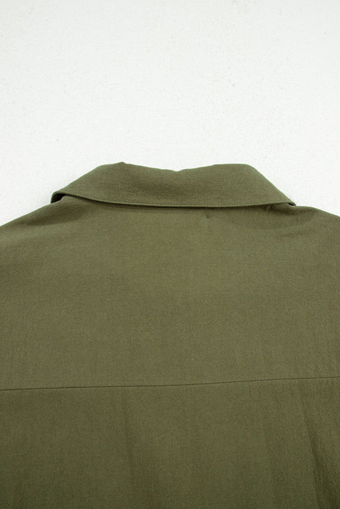 Solid Collared Half Button Long Sleeve Ruffle Hem Mini Dress