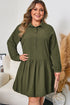 Solid Collared Half Button Long Sleeve Ruffle Hem Mini Dress