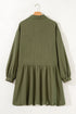 Solid Collared Half Button Long Sleeve Ruffle Hem Mini Dress