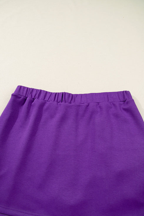 Solid Collared Half Zip Pullover Skirt Loungewear