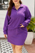 Solid Collared Half Zip Pullover Skirt Loungewear