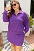 Solid Collared Half Zip Pullover Skirt Loungewear