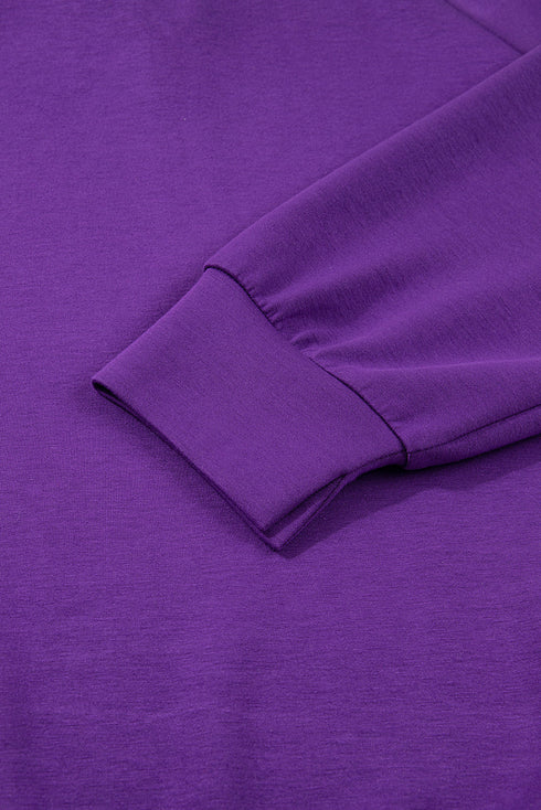 Solid Collared Half Zip Pullover Skirt Loungewear