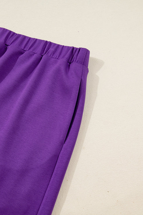 Solid Collared Half Zip Pullover Skirt Loungewear