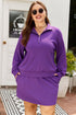 Solid Collared Half Zip Pullover Skirt Loungewear