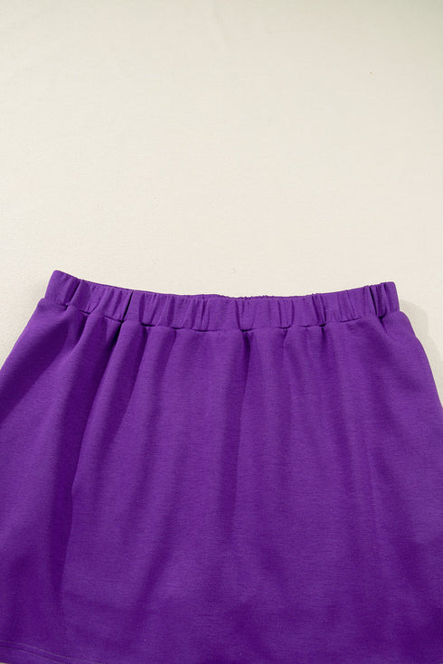 Solid Collared Half Zip Pullover Skirt Loungewear