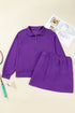 Solid Collared Half Zip Pullover Skirt Loungewear