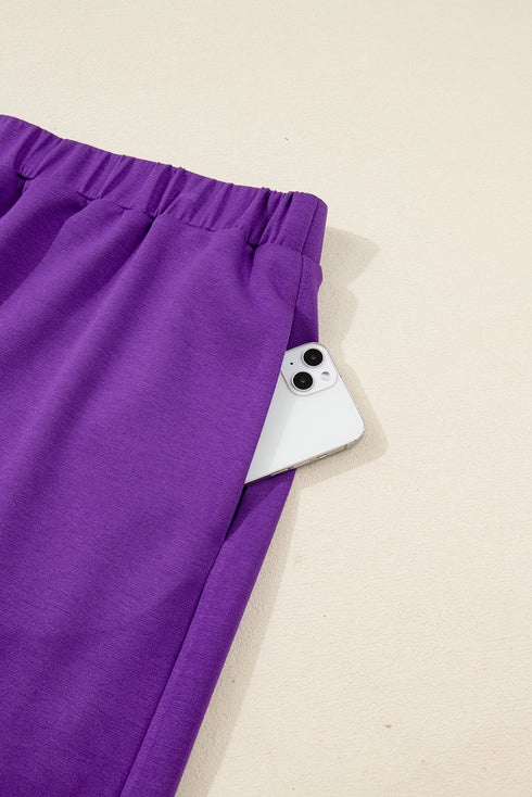 Solid Collared Half Zip Pullover Skirt Loungewear