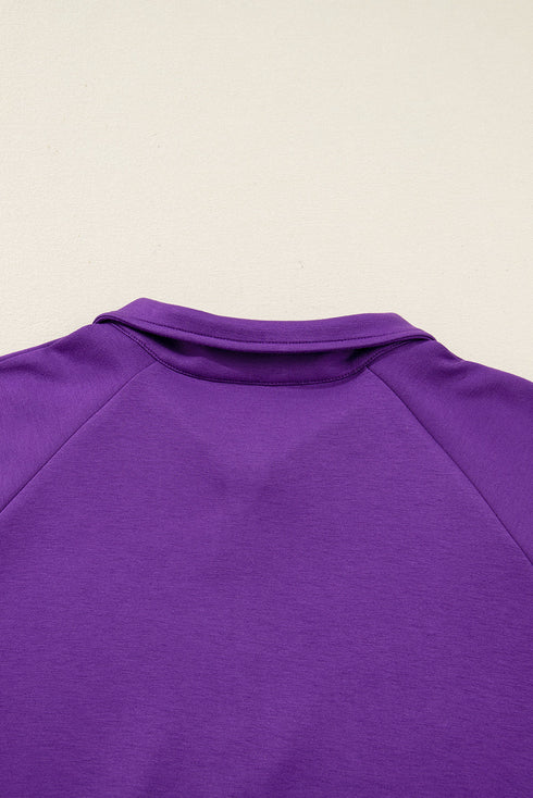 Solid Collared Half Zip Pullover Skirt Loungewear
