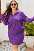Solid Collared Half Zip Pullover Skirt Loungewear