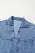 Solid Collared Short Sleeve Patched Pocket Denim Mini Dress