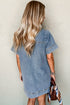 Solid Collared Short Sleeve Patched Pocket Denim Mini Dress