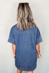 Solid Collared Short Sleeve Patched Pocket Denim Mini Dress