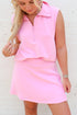 Solid Color Active Zipper Tank And Skort Short Set