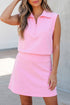 Solid Color Active Zipper Tank And Skort Short Set