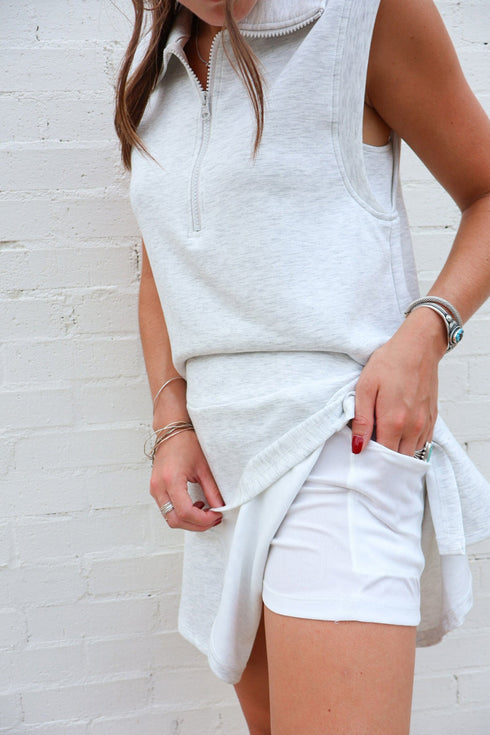 Solid Color Active Zipper Tank And Skort Short Set