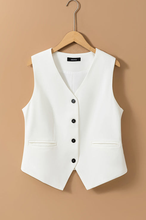 Solid Color Button Up V Neck Suit Vest