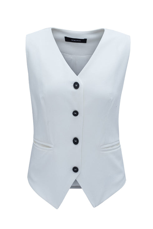 Solid Color Button Up V Neck Suit Vest