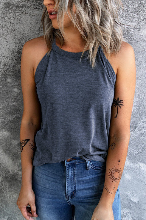 Solid Color Crew Neck Tank Top