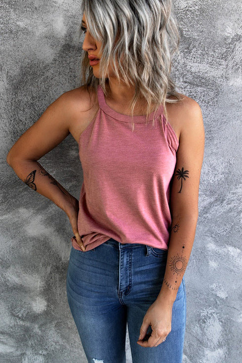 Solid Color Crew Neck Tank Top