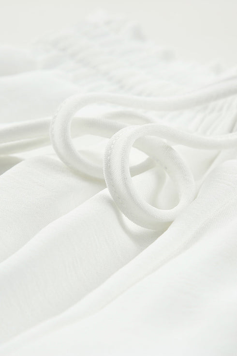 Solid Color Drawstring Smocked Waist Joggers